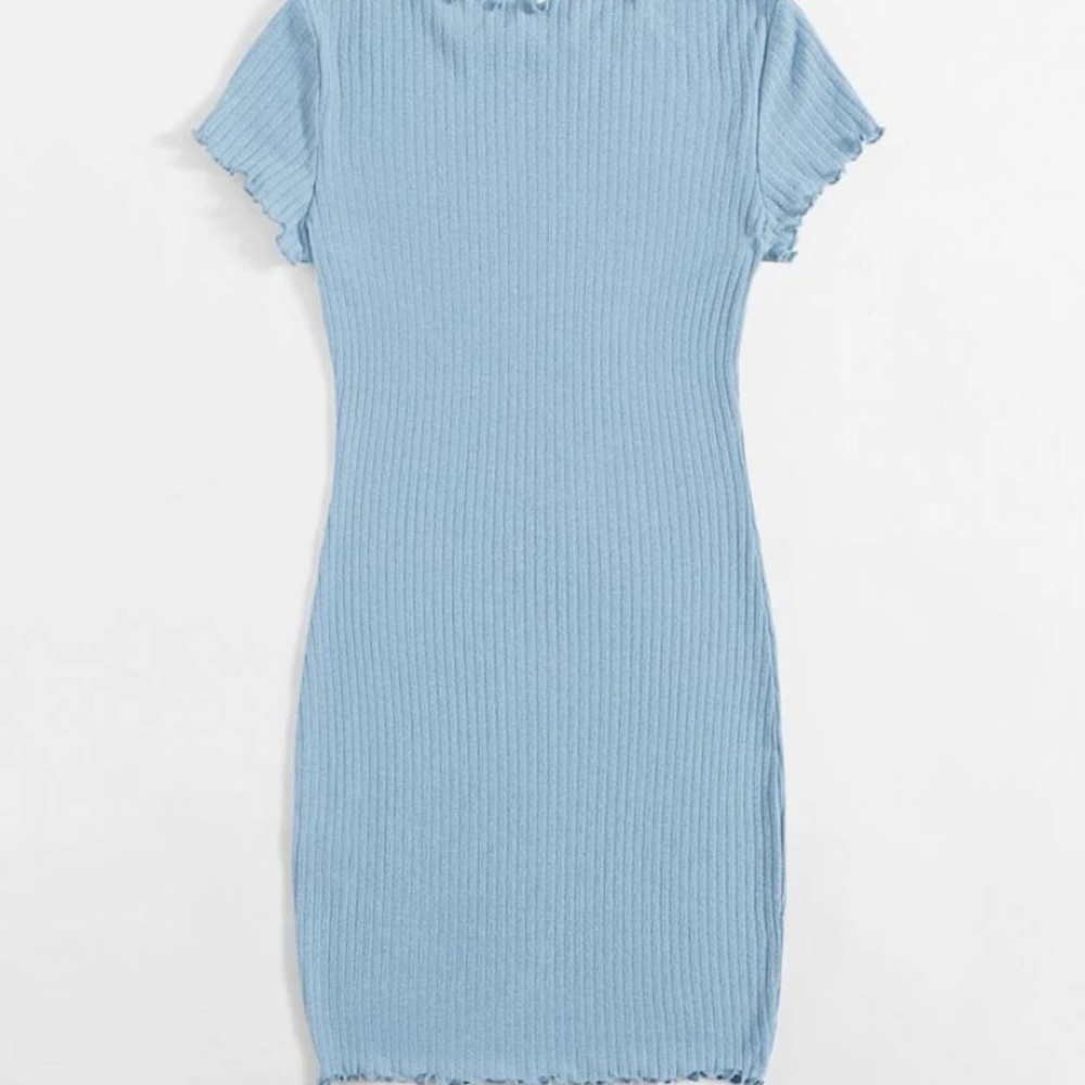 Solid Lettuce Trim Rib-Knit Bodycon dress